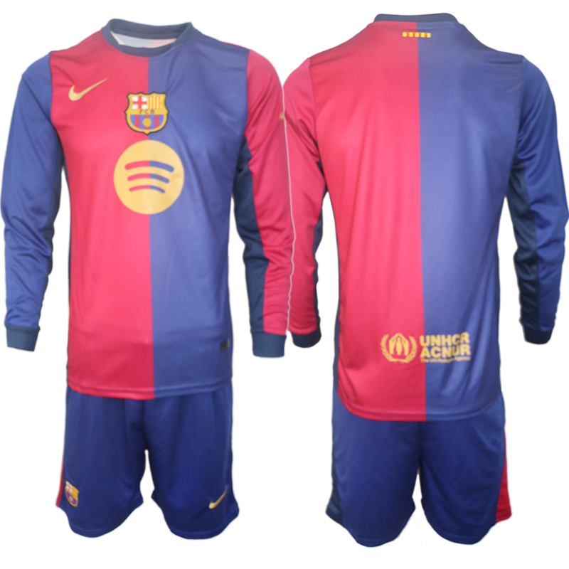 Men 2024-2025 Club Barcelona home Long Sleeves Blue Blank Soccer Jersey->barcelona jersey->Soccer Club Jersey